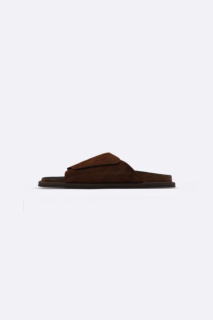 BROWN MONO SUEDE SLIDES