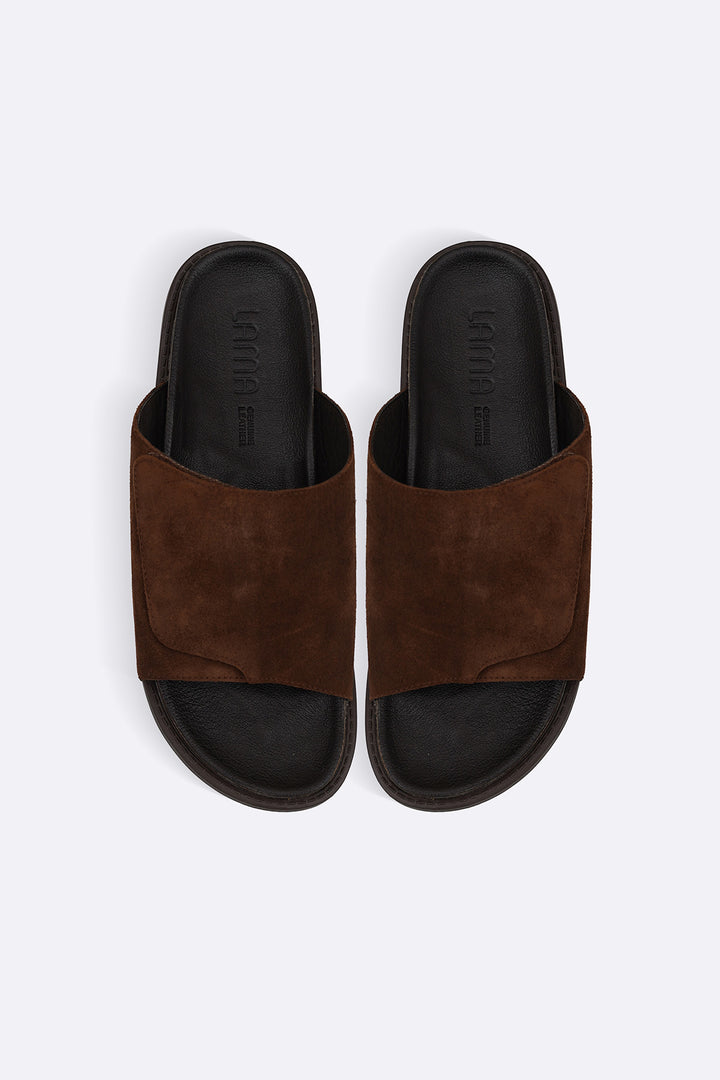 BROWN MONO SUEDE SLIDES