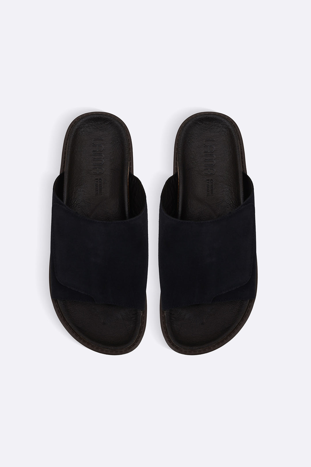 NAVY MONO SUEDE SLIDES