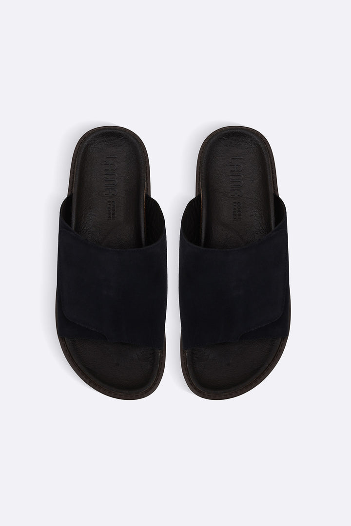 NAVY MONO SUEDE SLIDES