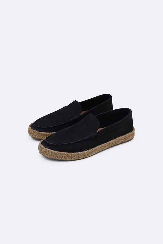 BLACK LEATHER SUMMER ESPADRILLES