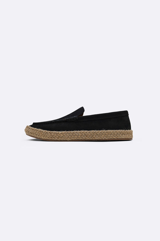 BLACK LEATHER SUMMER ESPADRILLES