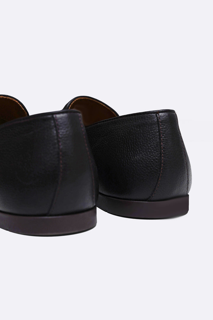 BLACK LEATHER PENNY LOAFERS