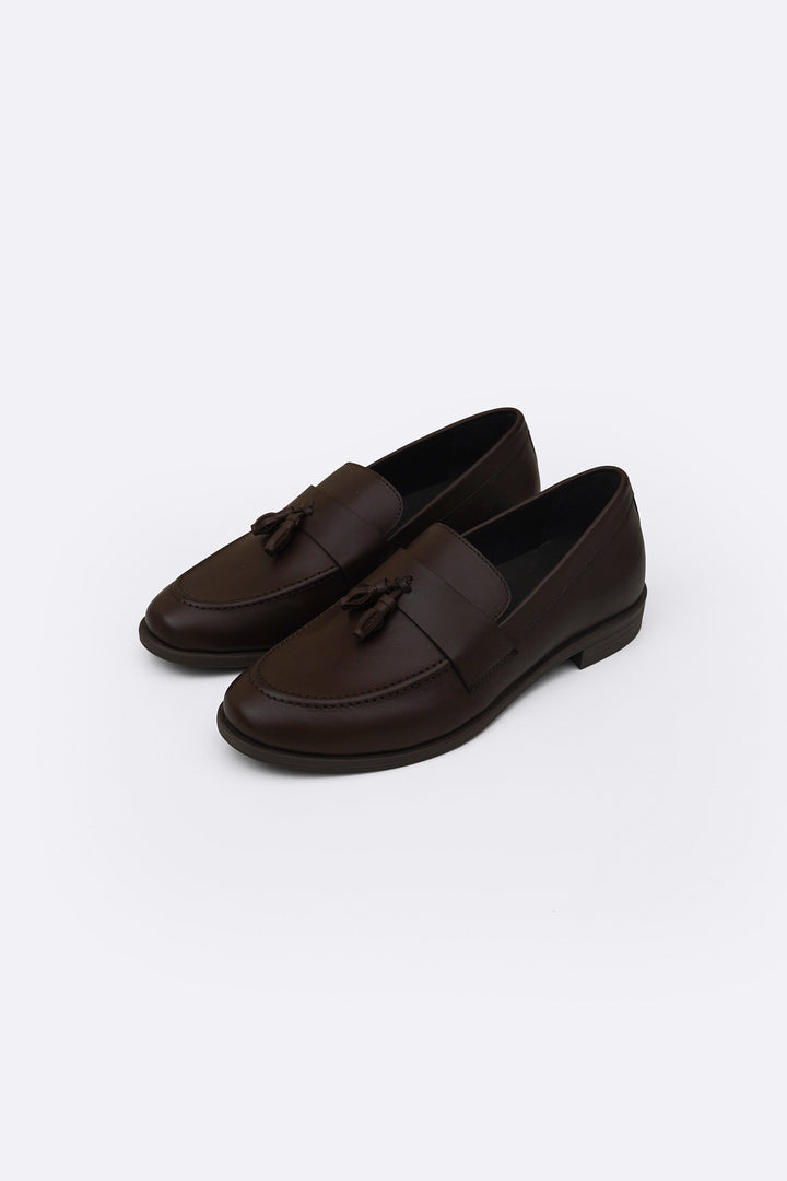 DARK BROWN TASSEL LEATHER LOAFERS