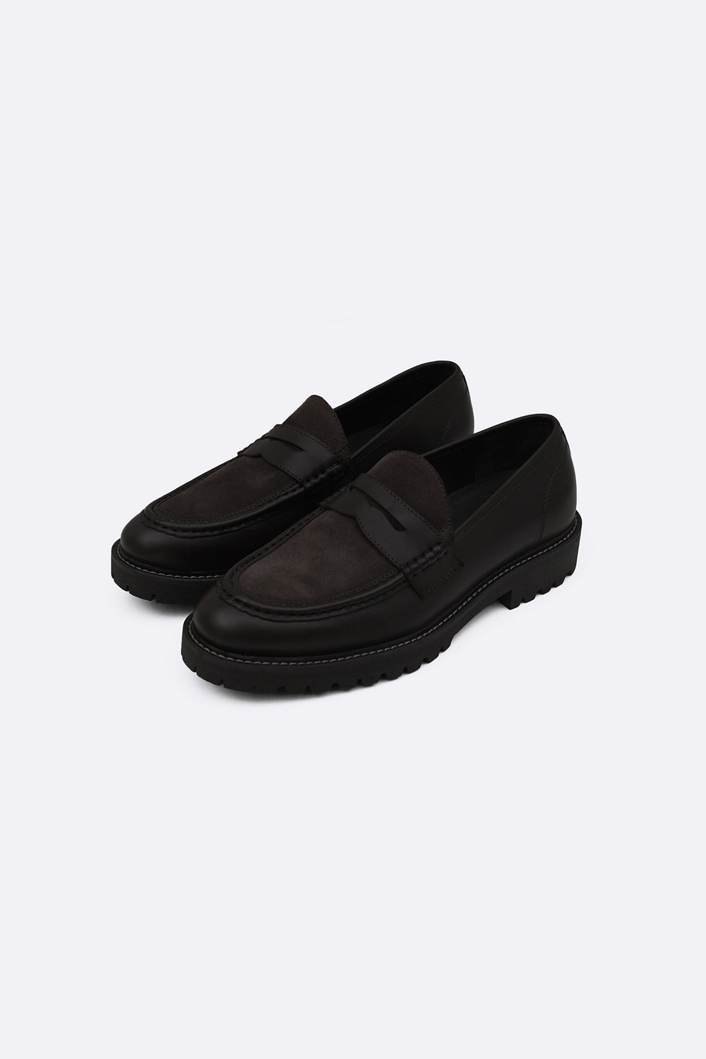 BLACK LEATHER & SUEDE PENNY LOAFERS
