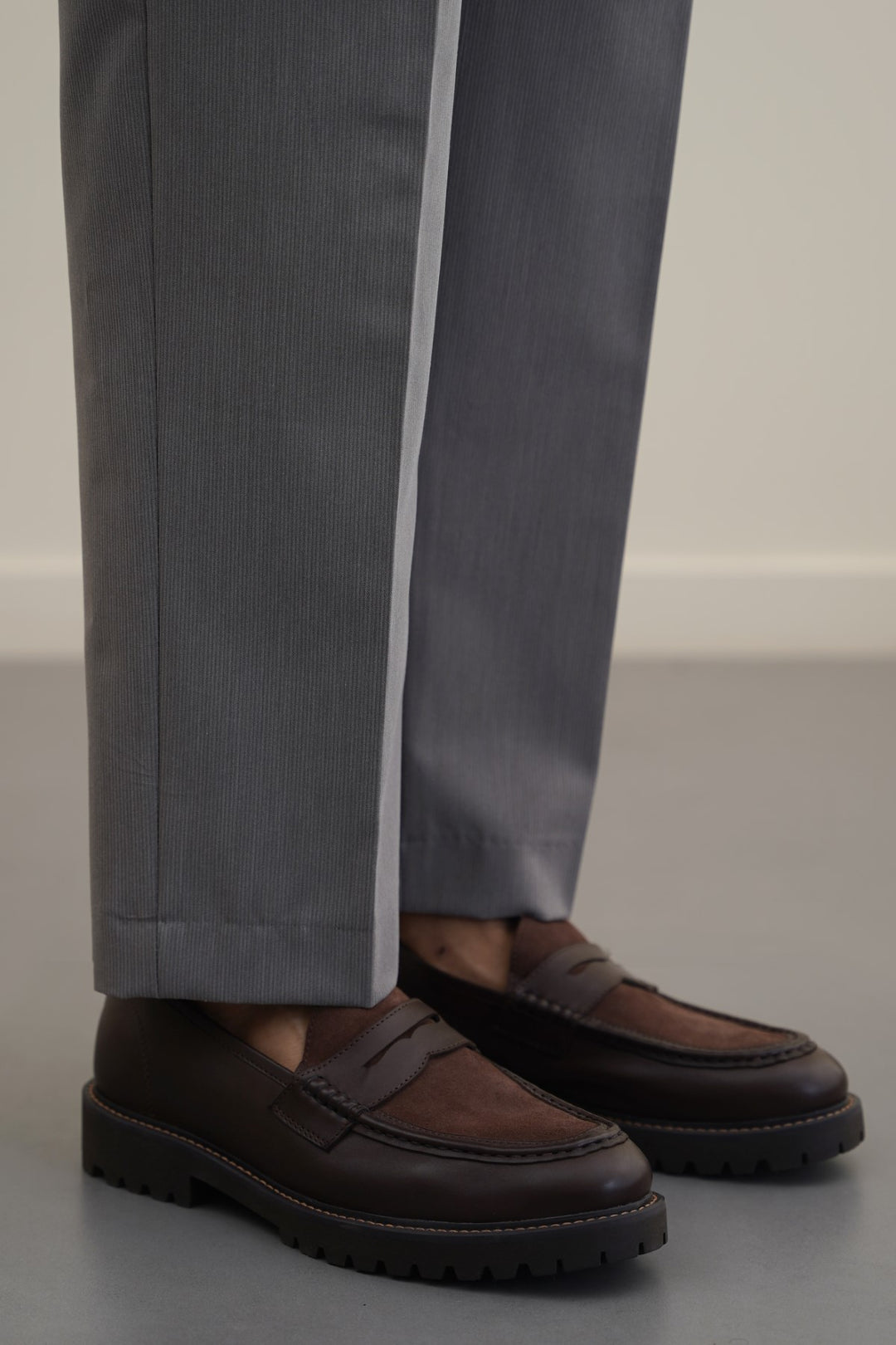 DARK BROWN LEATHER & SUEDE PENNY LOAFERS