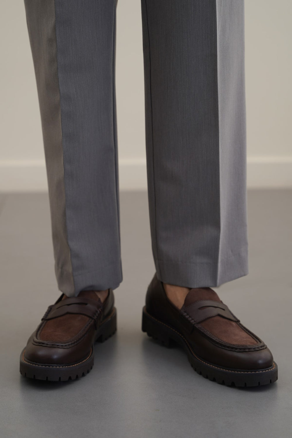 DARK BROWN LEATHER & SUEDE PENNY LOAFERS