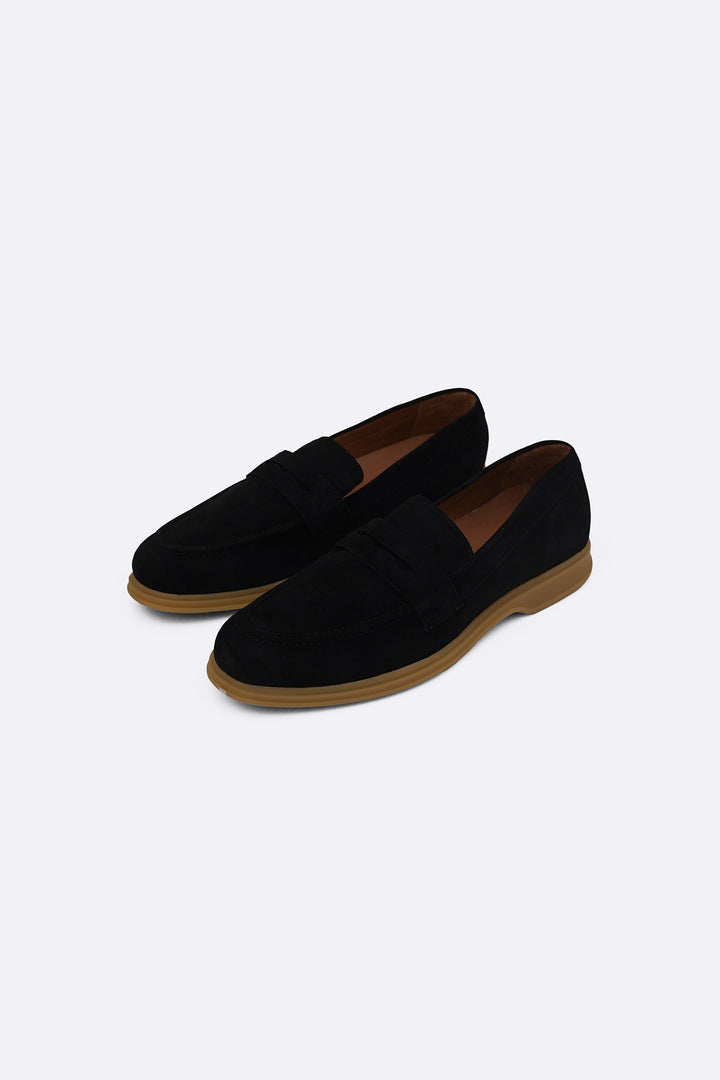 BLACK GOAT SUEDE PENNY LOAFERS