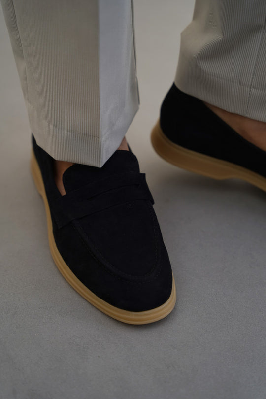 BLACK GOAT SUEDE PENNY LOAFERS