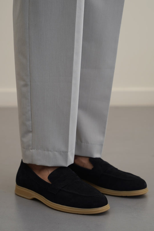 BLACK GOAT SUEDE PENNY LOAFERS