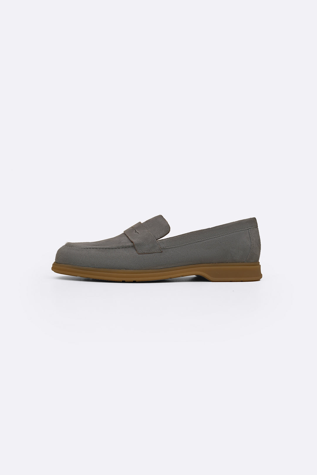 LIGHT GREY GOAT SUEDE PENNY LOAFERS