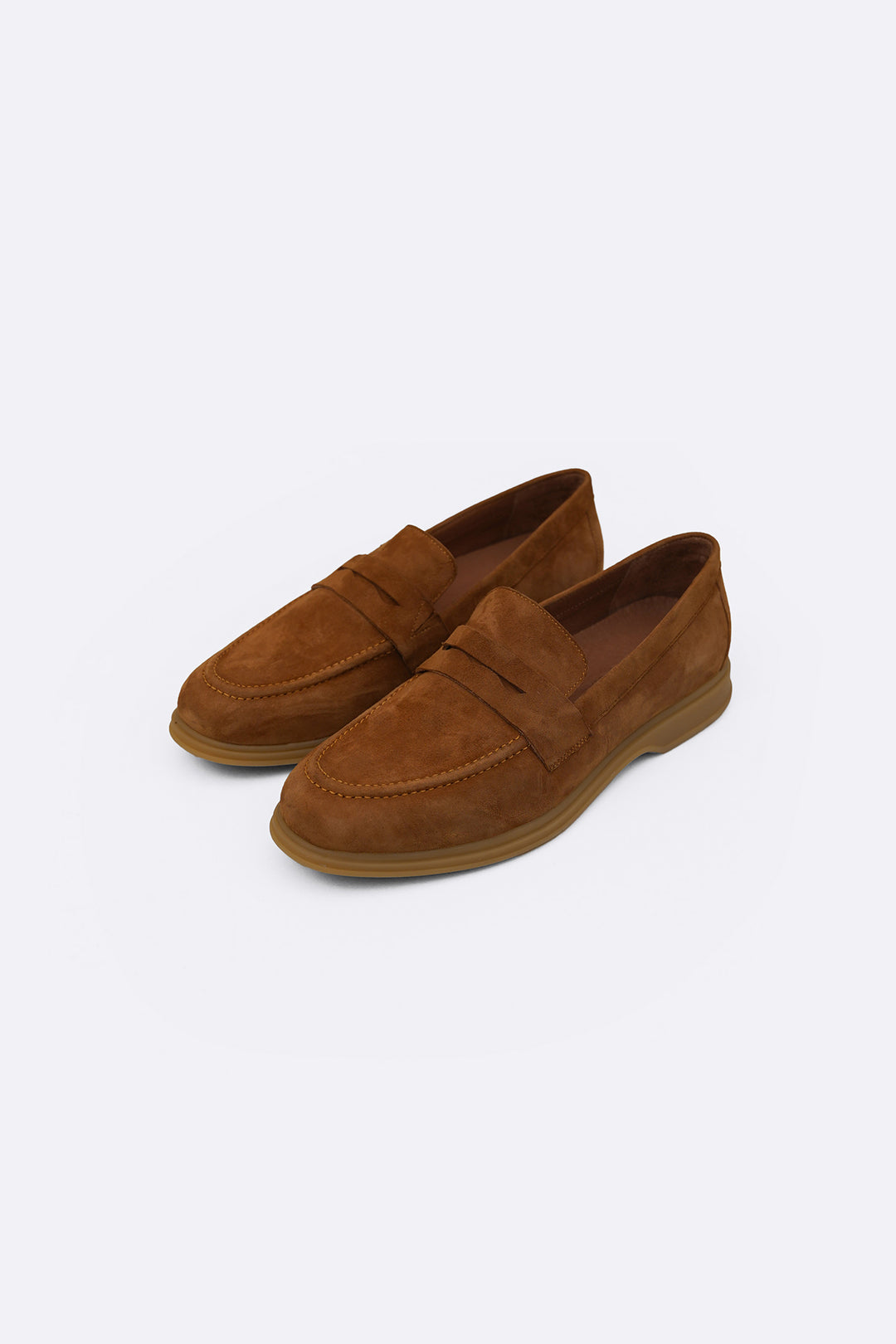 TAUPE GOAT SUEDE PENNY LOAFERS