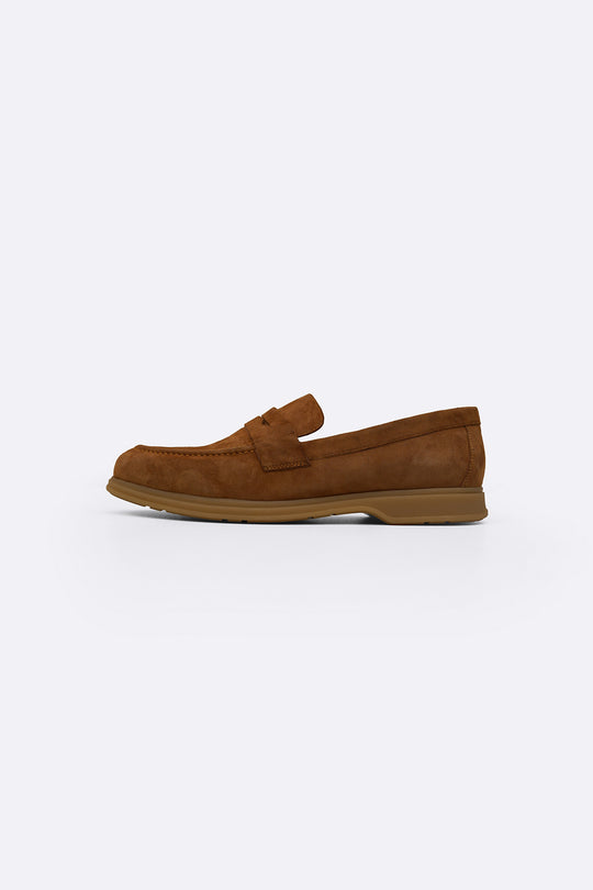 TAUPE GOAT SUEDE PENNY LOAFERS