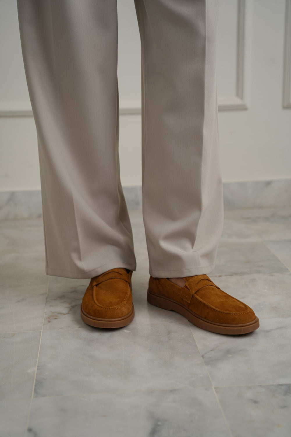 TAUPE SUEDE PENNY LOAFERS