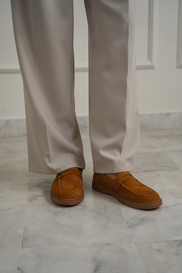 TAUPE SUEDE PENNY LOAFERS