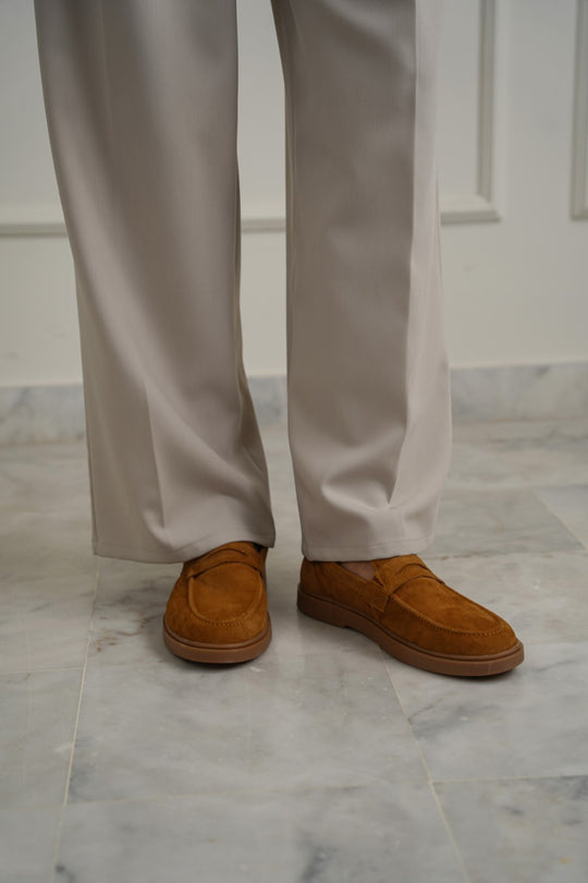 TAUPE SUEDE PENNY LOAFERS