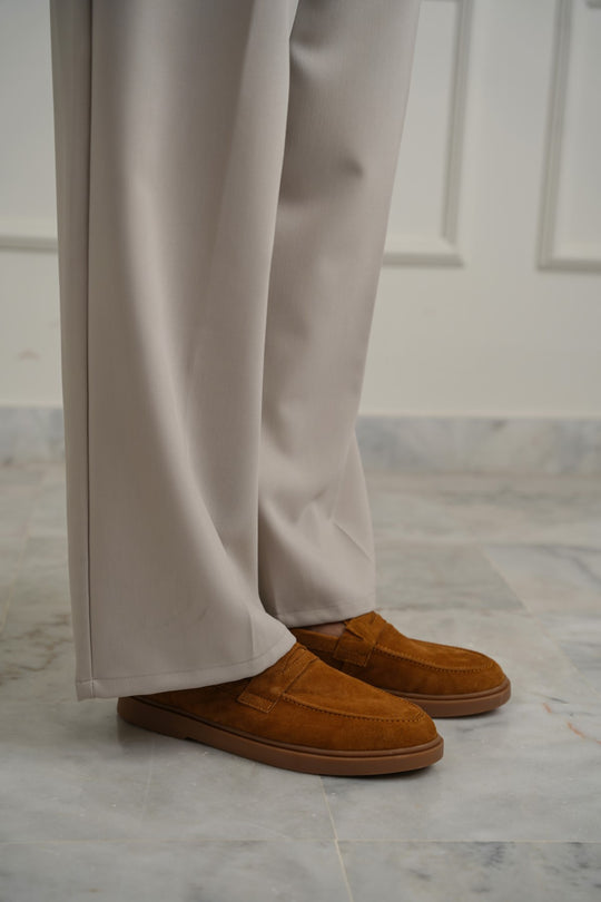 TAUPE SUEDE PENNY LOAFERS