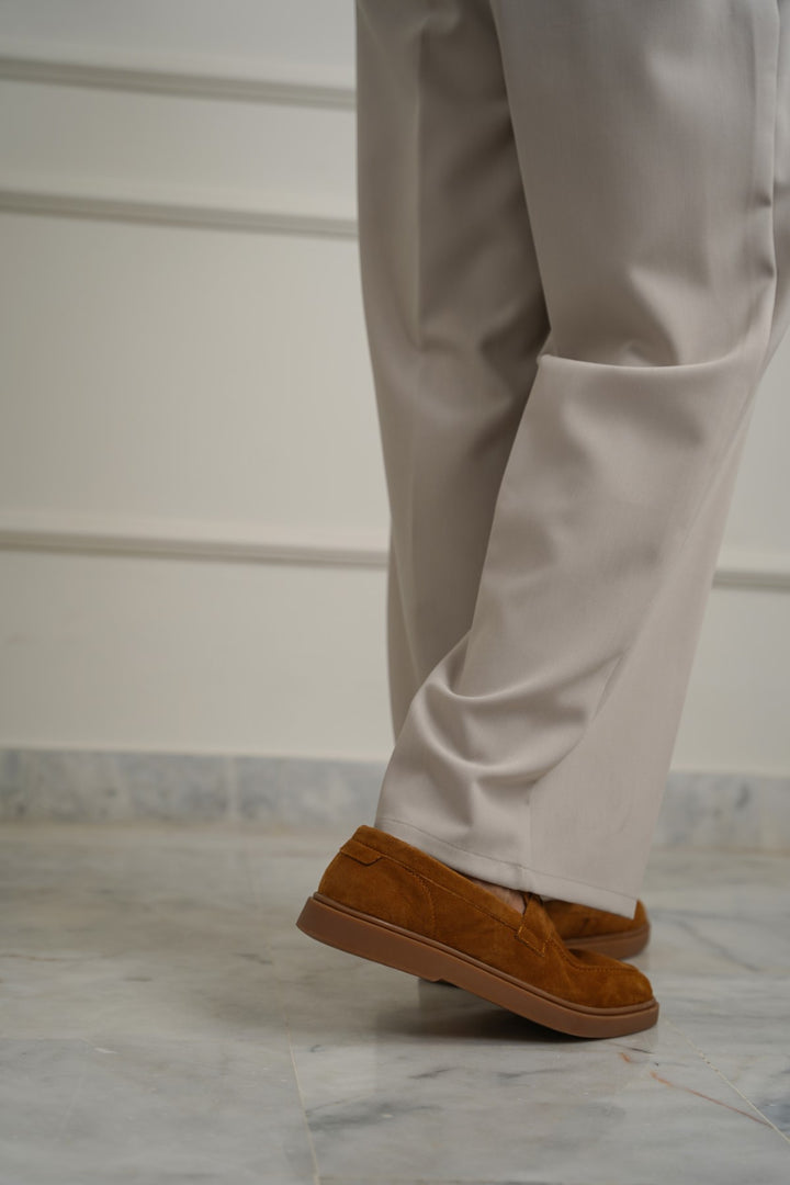 TAUPE SUEDE PENNY LOAFERS
