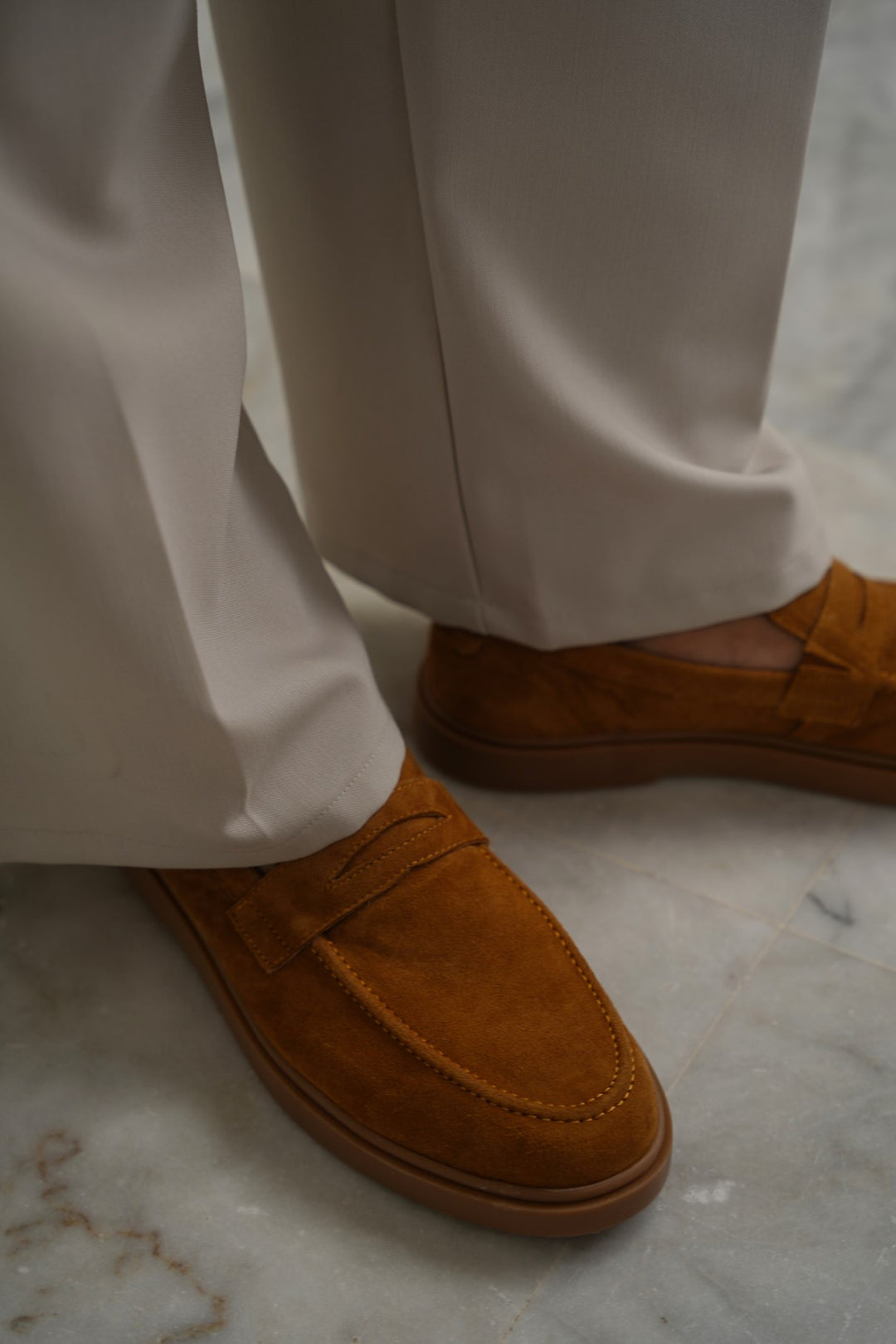TAUPE SUEDE PENNY LOAFERS