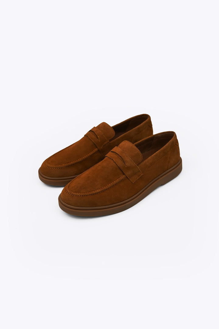 TAUPE SUEDE PENNY LOAFERS