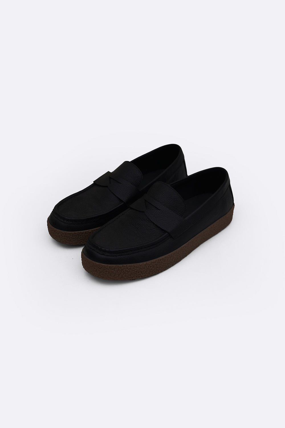 BLACK MILLED LEATHER PENNY LOAFERS