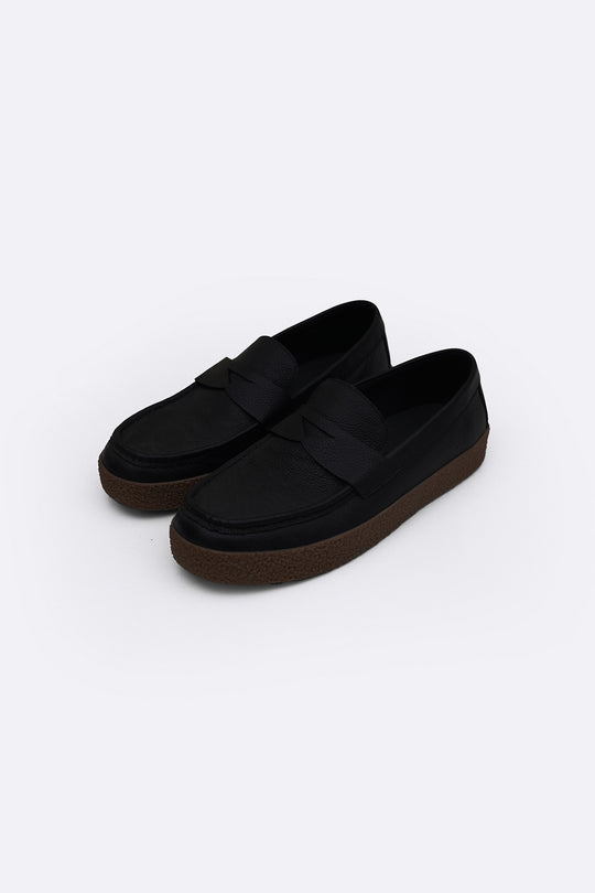 BLACK MILLED LEATHER PENNY LOAFERS