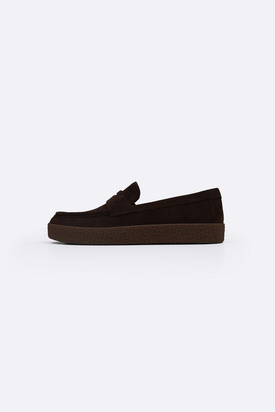 BROWN SUEDE PENNY FLATS
