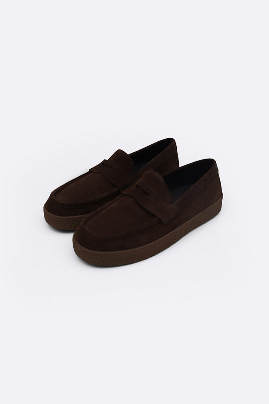 BROWN SUEDE PENNY FLATS