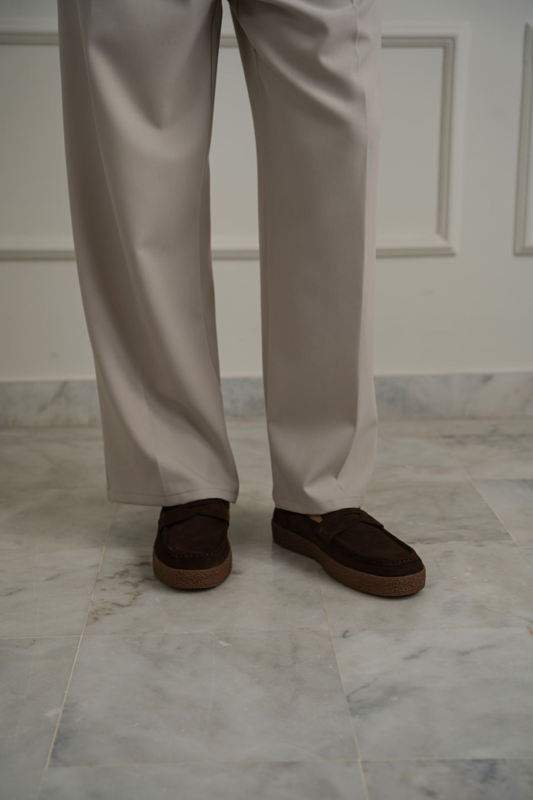 DARK BROWN SUEDE PENNY FLATS