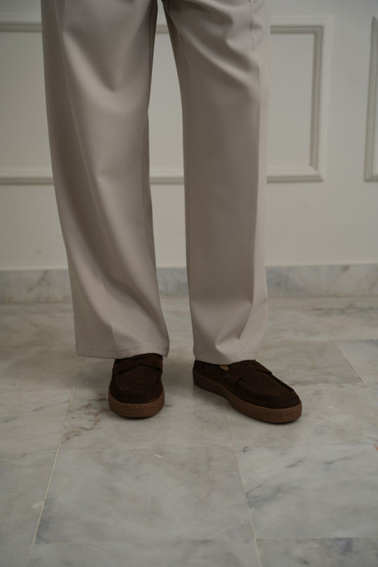 DARK BROWN SUEDE PENNY FLATS
