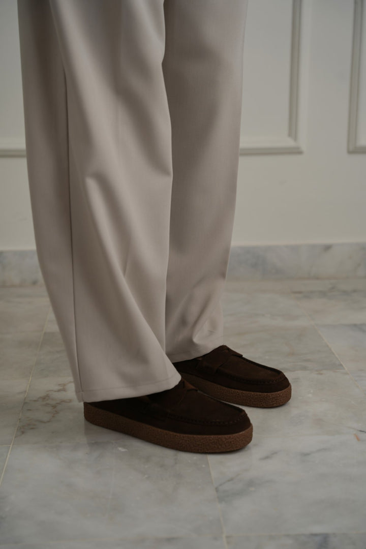 DARK BROWN SUEDE PENNY FLATS
