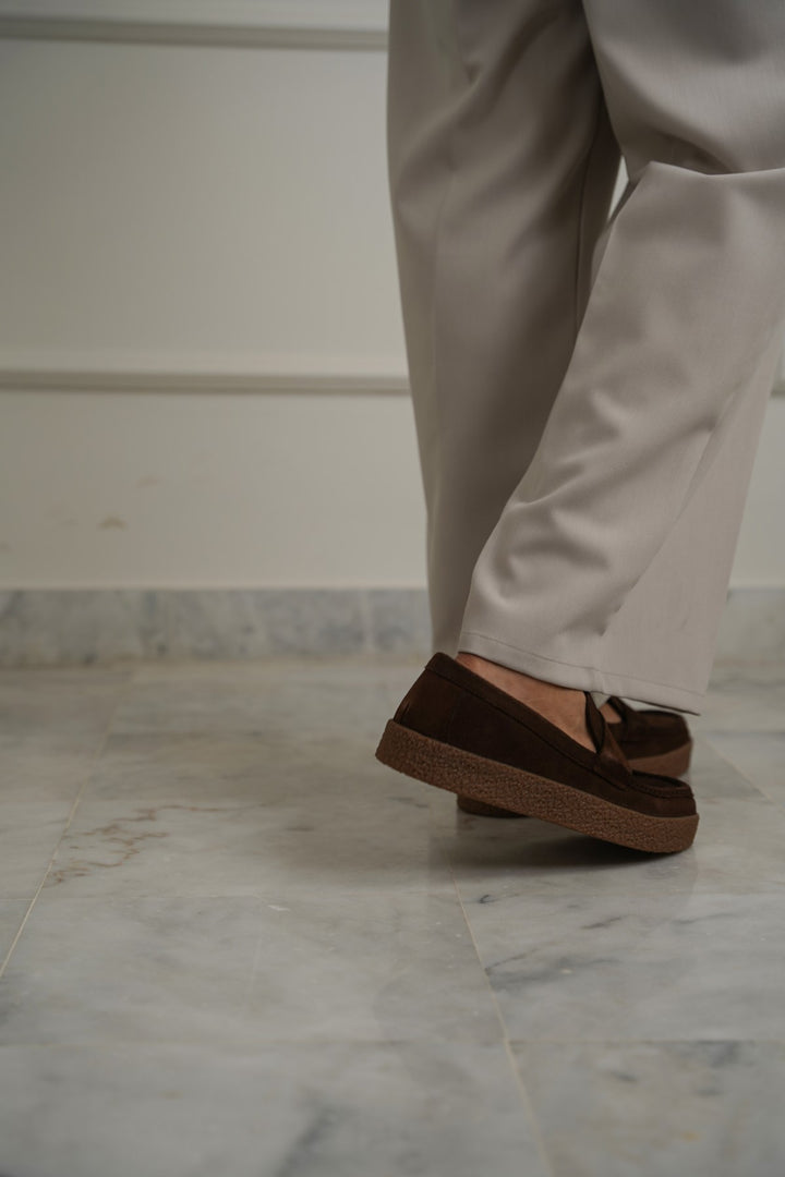 DARK BROWN SUEDE PENNY FLATS