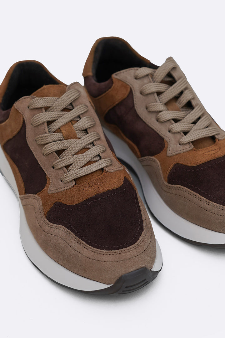 BROWN MULTI PANEL SUEDE SNEAKERS