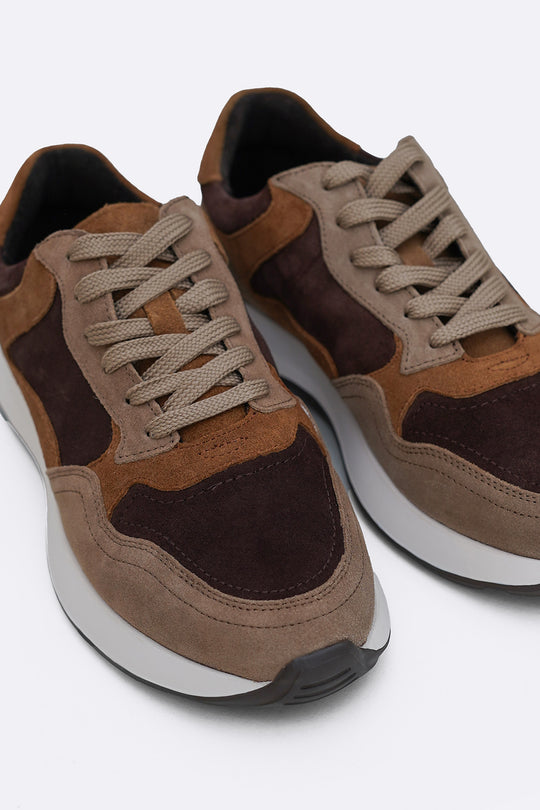 BROWN MULTI PANEL SUEDE SNEAKERS