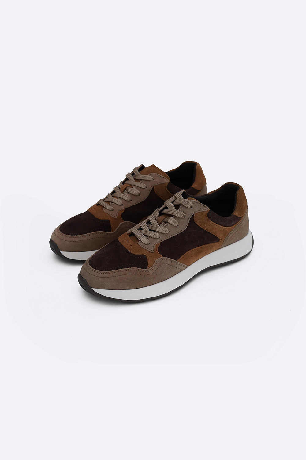 BROWN MULTI PANEL SUEDE SNEAKERS