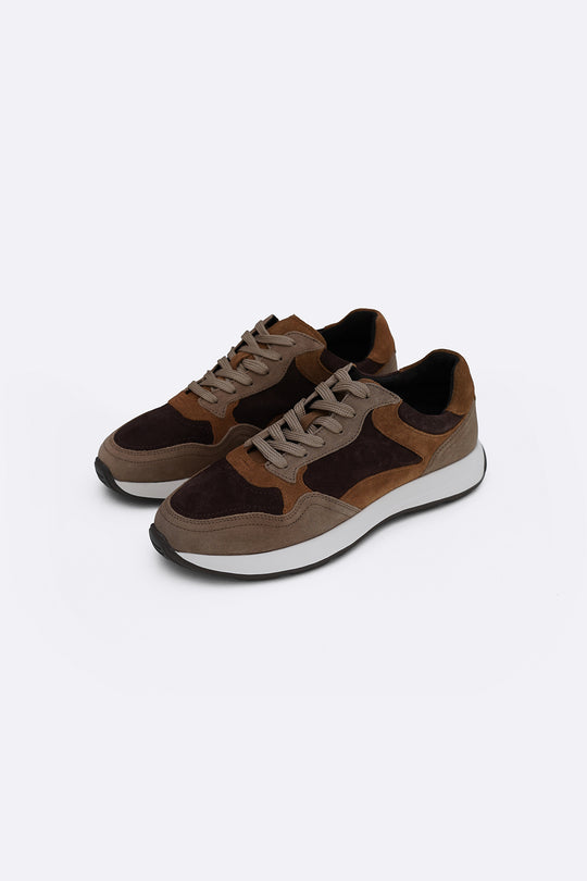 BROWN MULTI PANEL SUEDE SNEAKERS