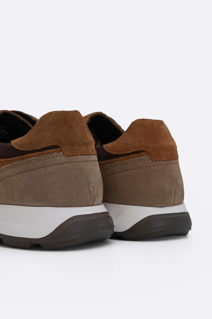 BROWN MULTI PANEL SUEDE SNEAKERS