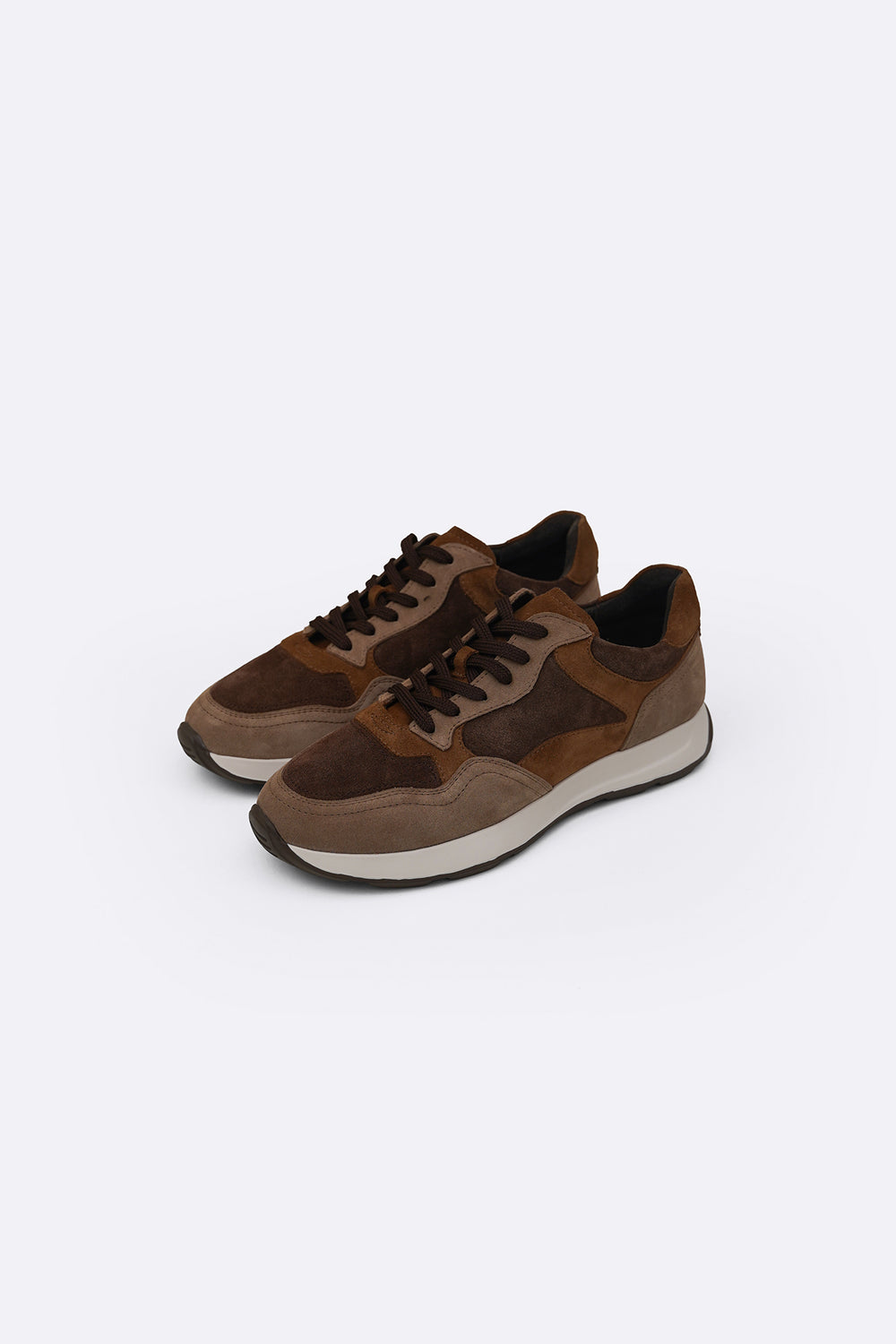 BROWN PANEL SUEDE SNEAKERS