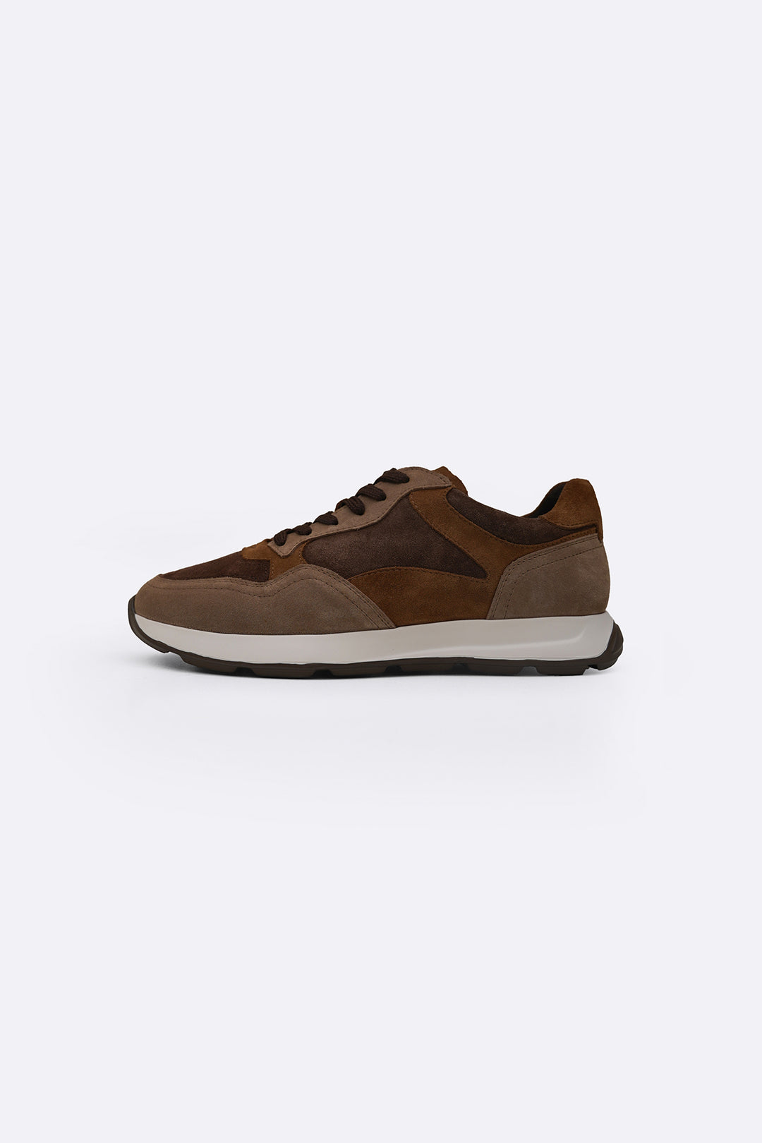 BROWN PANEL SUEDE SNEAKERS