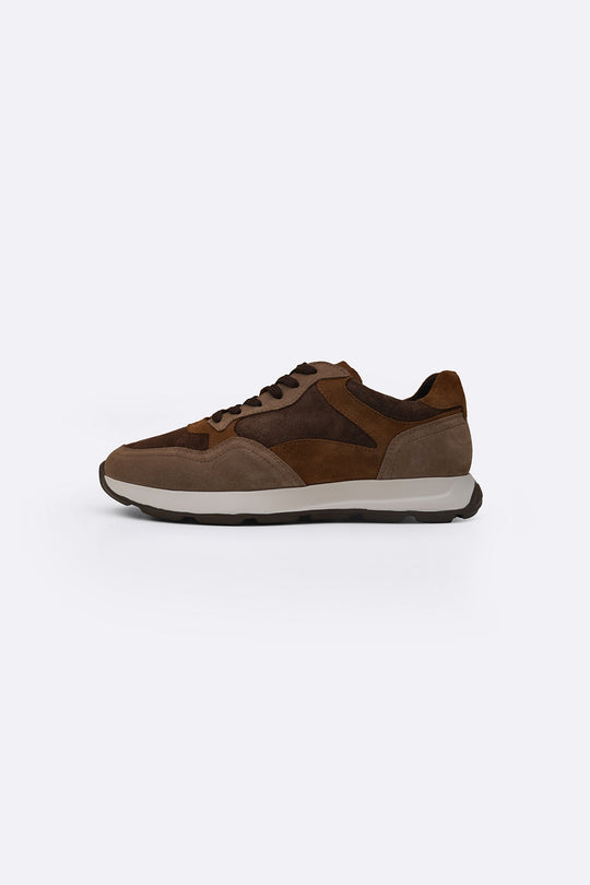 BROWN PANEL SUEDE SNEAKERS