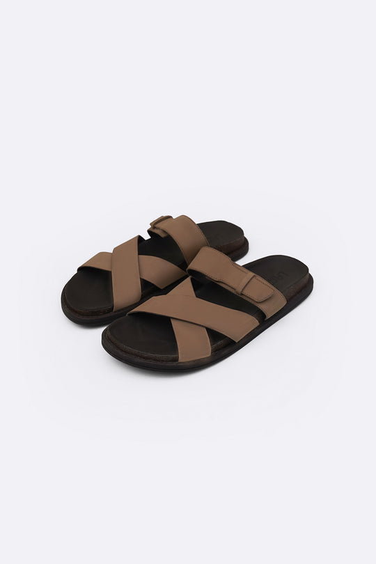 TAUPE STRAPPY CASUAL SLIDES