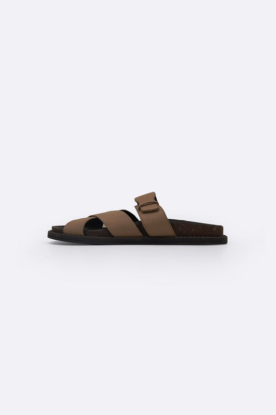 TAUPE STRAPPY CASUAL SLIDES