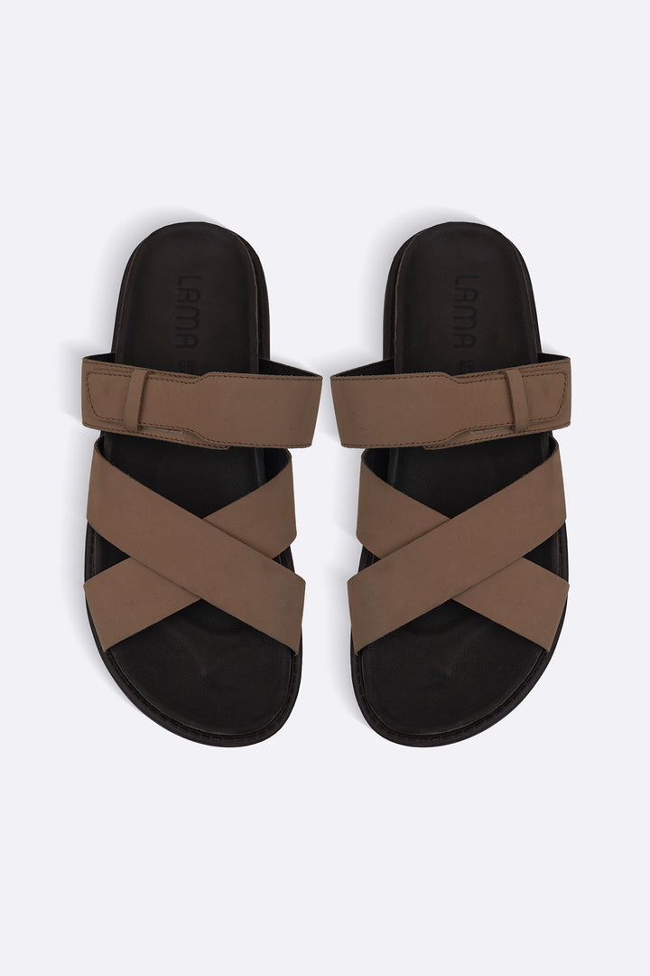TAUPE STRAPPY CASUAL SLIDES