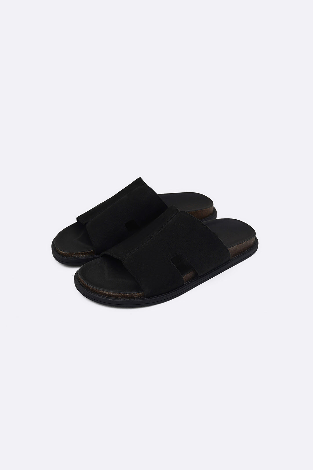 BLACK LEATHER CASUAL SLIDES