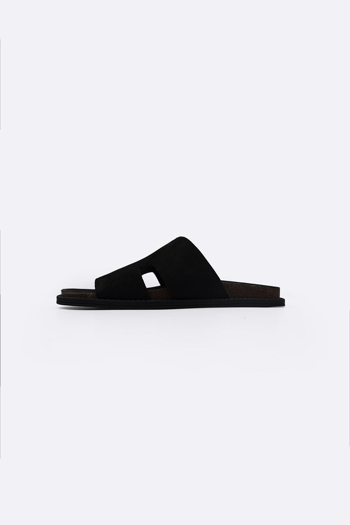 BLACK LEATHER CASUAL SLIDES