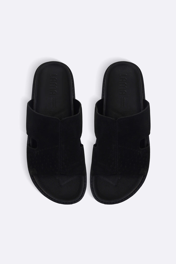 BLACK LEATHER CASUAL SLIDES