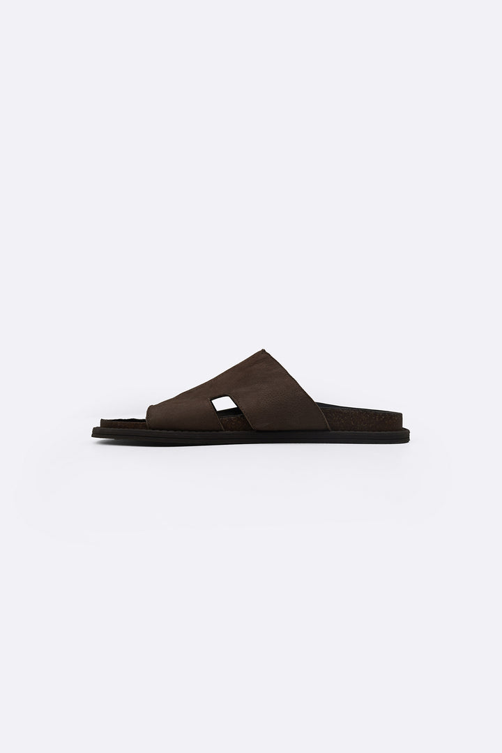 BROWN LEATHER CASUAL SLIDES