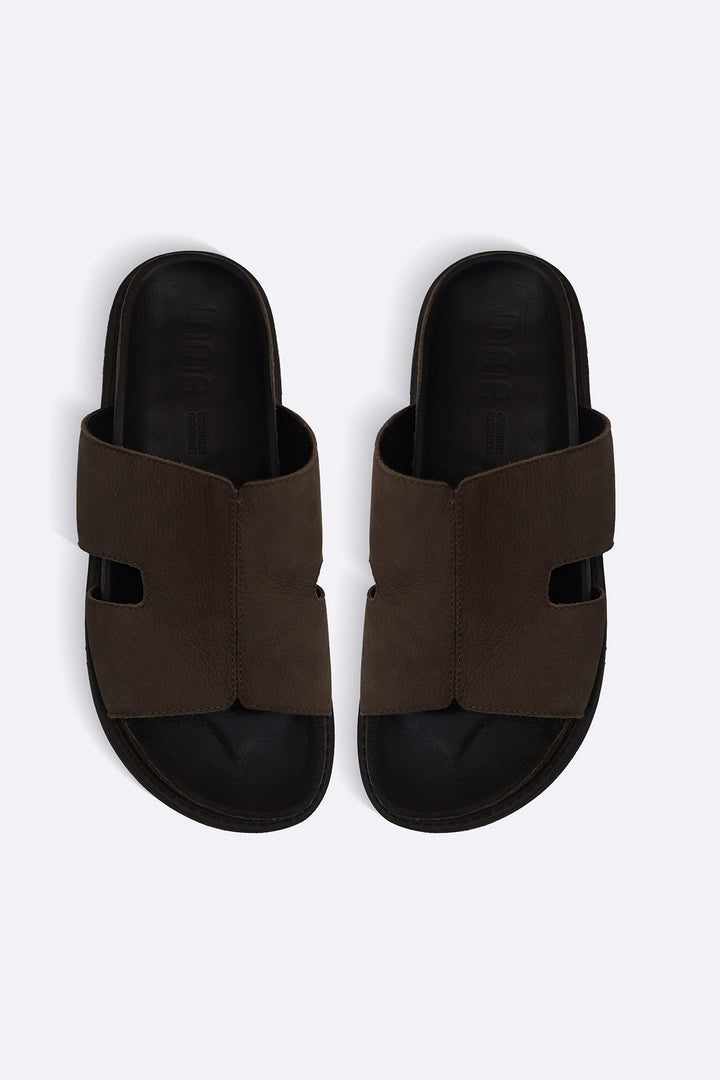BROWN LEATHER CASUAL SLIDES