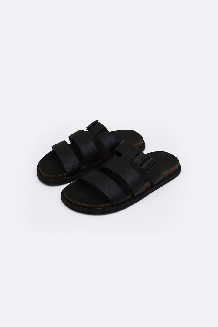 BLACK LEATHER BUCKLE SLIDES