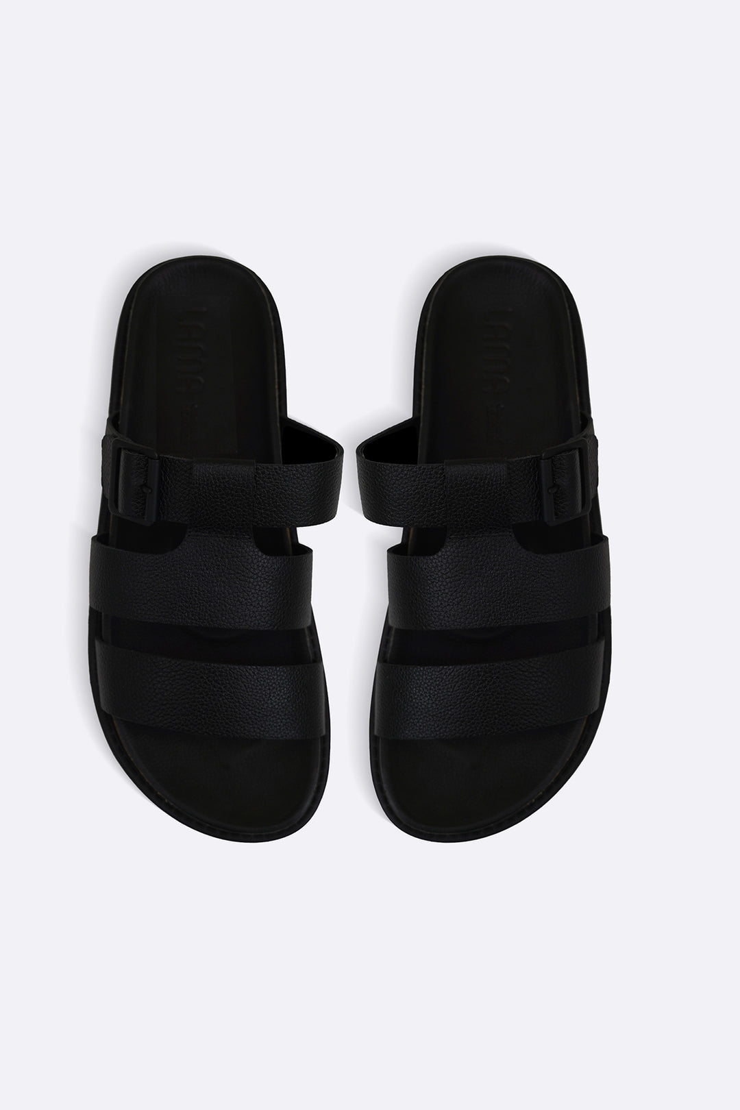 BLACK LEATHER BUCKLE SLIDES